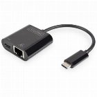 Adaptor Digitus DN-3027, USB 3.0 - Ethernet Gigabit, Type C+Power Delivery (Negru)